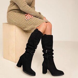 NEW! Suede Knee High Boots for Women Tall Chunky High Heel Dress Boot w/Side Zip